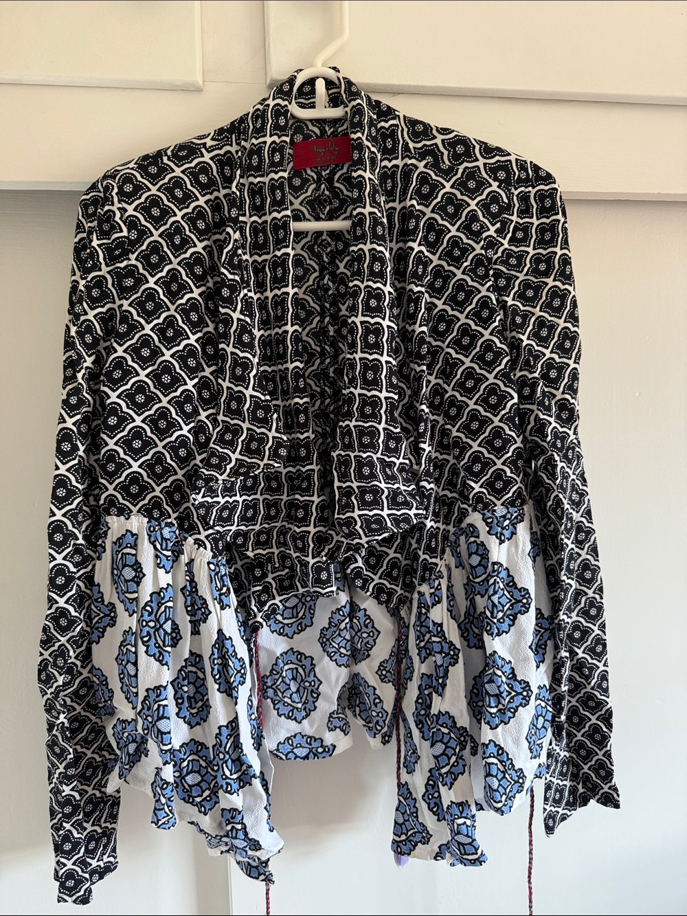 Tigerlily Boho Mixed-Print Open Front Jacket - Black & Blue